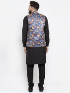 Jompers Men's Solid Cotton Kurta Pajama with Printed Waistcoat (Gray-B) | Grocsy
