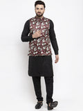 Jompers Men's Solid Cotton Kurta Pajama with Printed Waistcoat (Maroon-B) | Grocsy