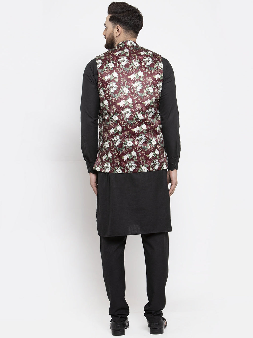 Jompers Men's Solid Cotton Kurta Pajama with Printed Waistcoat (Maroon-B) | Grocsy