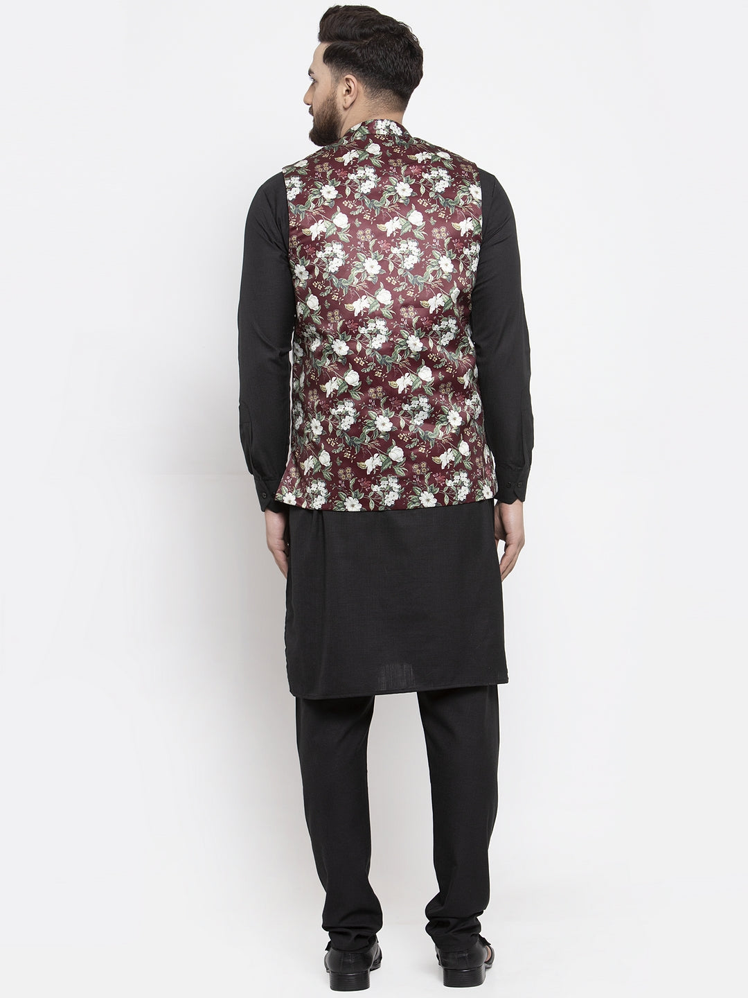 Jompers Men's Solid Cotton Kurta Pajama with Printed Waistcoat (Maroon-B) | Grocsy