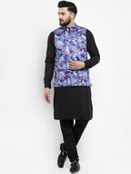 Jompers Men's Solid Cotton Kurta Pajama with Printed Waistcoat (Voilet-B) | Grocsy