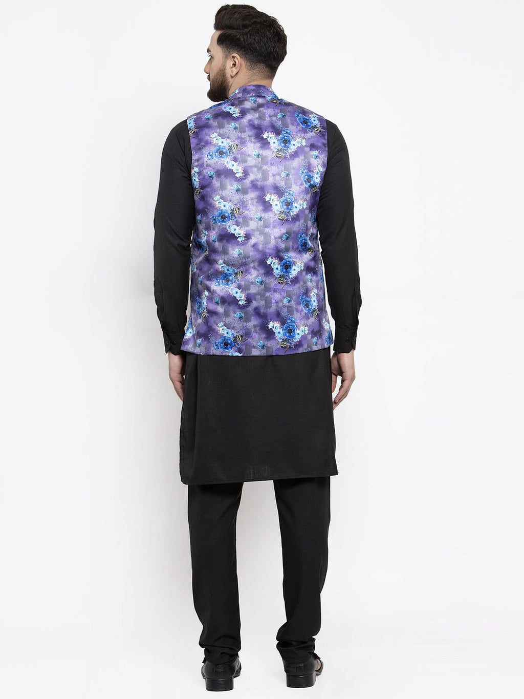 Jompers Men's Solid Cotton Kurta Pajama with Printed Waistcoat (Voilet-B) | Grocsy