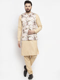 Jompers Men's Solid Cotton Kurta Pajama with Printed Waistcoat (Cream-C) | Grocsy