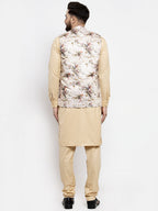 Jompers Men's Solid Cotton Kurta Pajama with Printed Waistcoat (Cream-C) | Grocsy