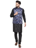Jompers Men's Solid Cotton Kurta Pajama with Printed Waistcoat (Blue-B) | Grocsy