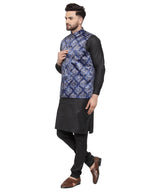 Jompers Men's Solid Cotton Kurta Pajama with Printed Waistcoat (Blue-B) | Grocsy