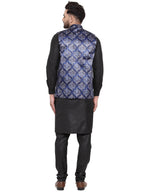 Jompers Men's Solid Cotton Kurta Pajama with Printed Waistcoat (Blue-B) | Grocsy