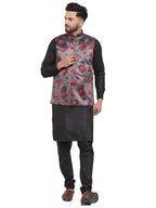 Jompers Men's Solid Cotton Kurta Pajama with Printed Waistcoat (Grey-B ) | Grocsy