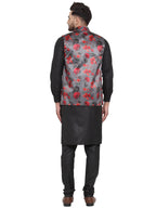 Jompers Men's Solid Cotton Kurta Pajama with Printed Waistcoat (Grey-B ) | Grocsy