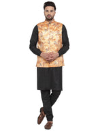 Jompers Men's Solid Cotton Kurta Pajama with Printed Waistcoat (Orange-B) | Grocsy