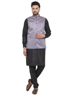Jompers Men's Solid Cotton Kurta Pajama with Printed Waistcoat (Purple-B) | Grocsy