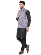 Jompers Men's Solid Cotton Kurta Pajama with Printed Waistcoat (Purple-B) | Grocsy