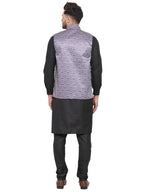 Jompers Men's Solid Cotton Kurta Pajama with Printed Waistcoat (Purple-B) | Grocsy