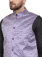Jompers Men's Solid Cotton Kurta Pajama with Printed Waistcoat (Purple-B) | Grocsy