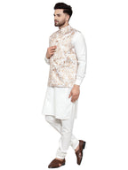 Jompers Men's Solid Cotton Kurta Pajama with Printed Waistcoat (Beige-W) | Grocsy