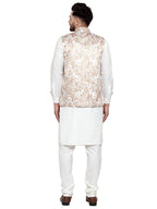Jompers Men's Solid Cotton Kurta Pajama with Printed Waistcoat (Beige-W) | Grocsy