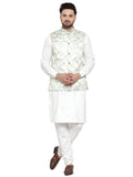 Jompers Men's Solid Cotton Kurta Pajama with Printed Waistcoat (Lime-W) | Grocsy