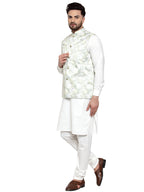 Jompers Men's Solid Cotton Kurta Pajama with Printed Waistcoat (Lime-W) | Grocsy