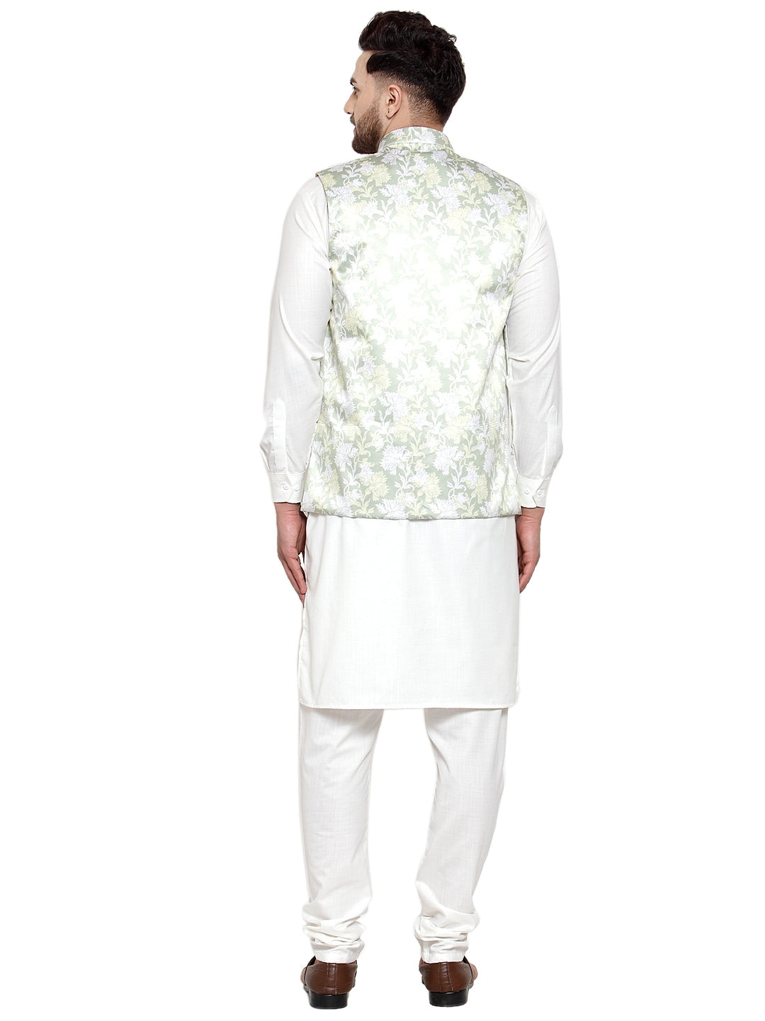 Jompers Men's Solid Cotton Kurta Pajama with Printed Waistcoat (Lime-W) | Grocsy