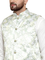 Jompers Men's Solid Cotton Kurta Pajama with Printed Waistcoat (Lime-W) | Grocsy