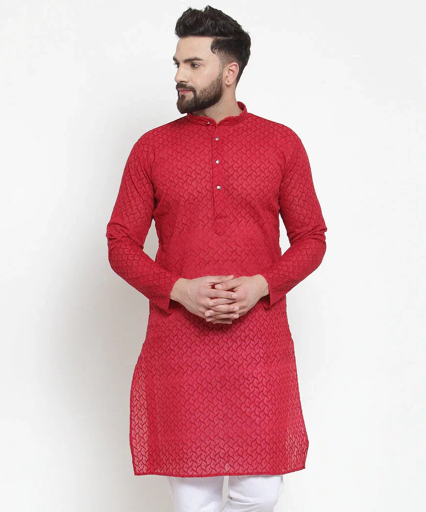 Jompers Men's Maroon Chikan Kurta Only | Grocsy