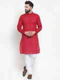 Jompers Men's Maroon Chikan Kurta with Churidar | Grocsy