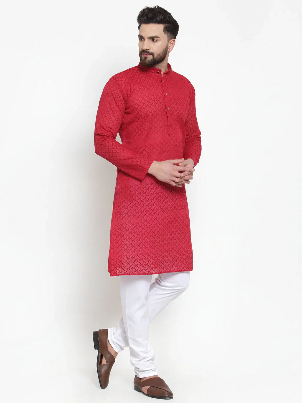 Jompers Men's Maroon Chikan Kurta Only | Grocsy