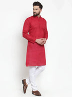 Jompers Men's Maroon Chikan Kurta with Churidar | Grocsy