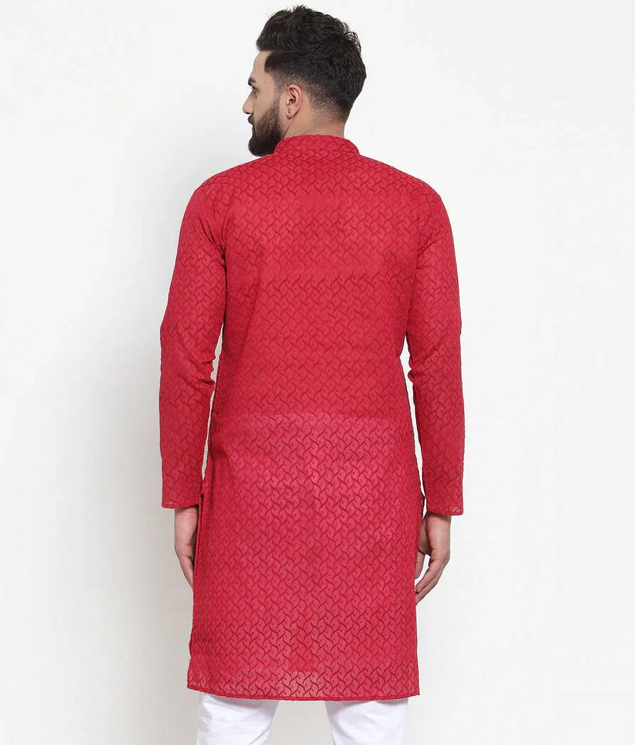 Jompers Men's Maroon Chikan Kurta Only | Grocsy