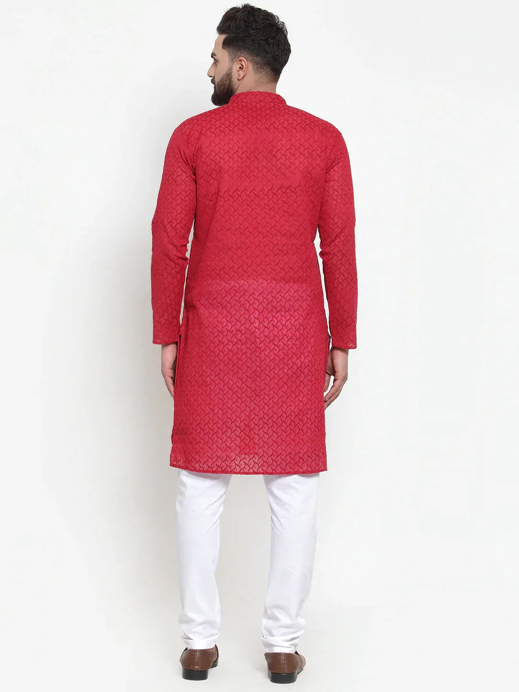 Jompers Men's Maroon Chikan Kurta with Churidar | Grocsy