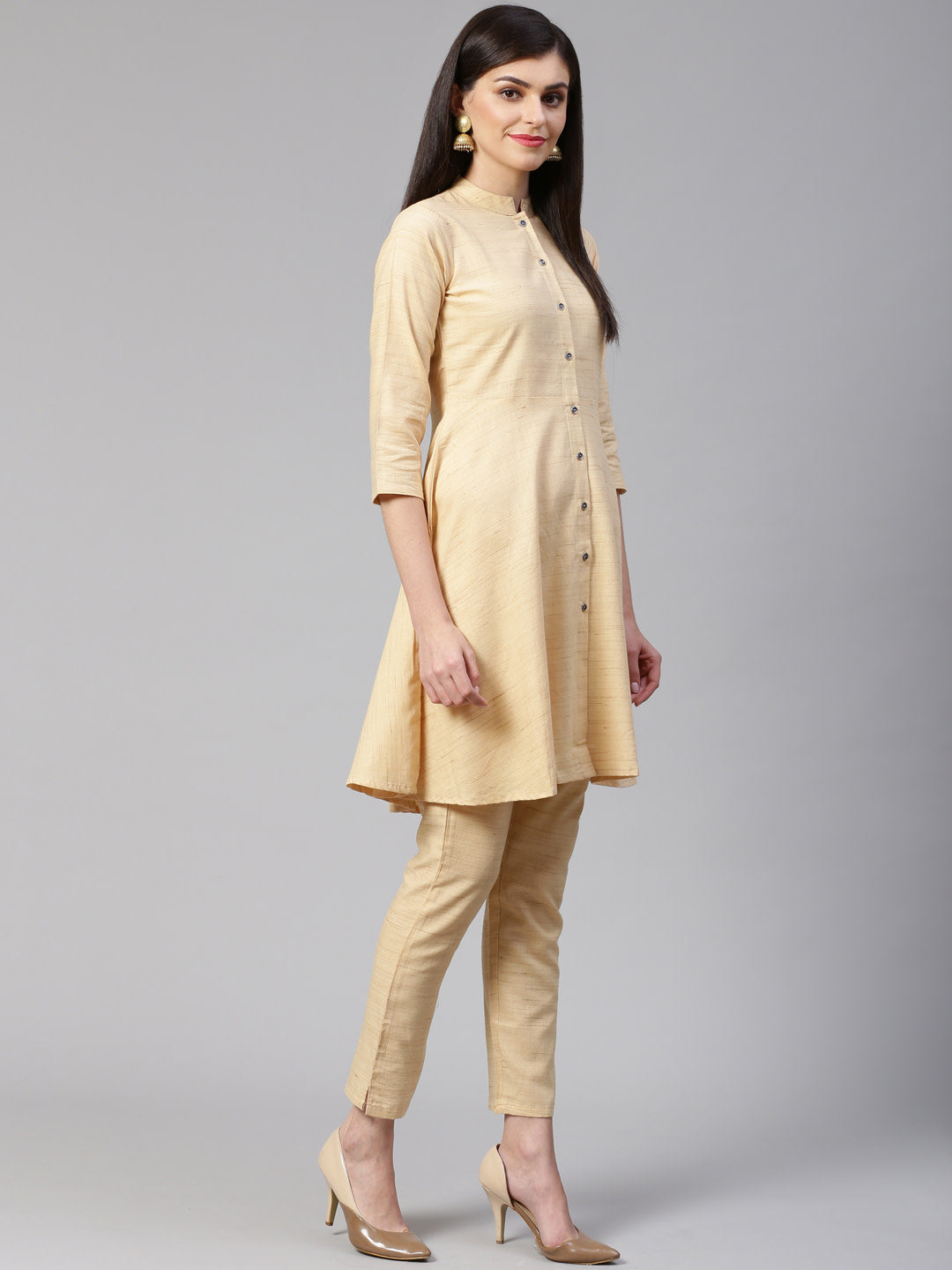 Jompers Women Beige Solid Kurta with Trousers & Dupatta | Grocsy
