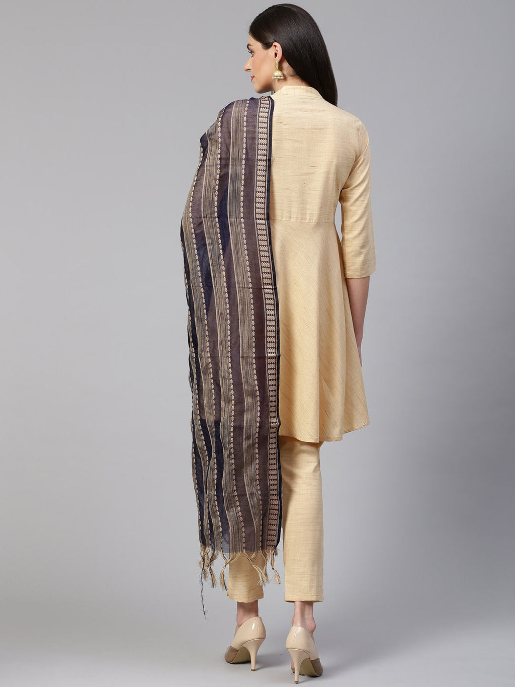 Jompers Women Beige Solid Kurta with Trousers & Dupatta | Grocsy