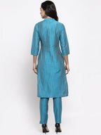 Jompers Women Blue & Green Self-Striped Kurta with Trousers | Grocsy