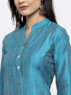 Jompers Women Blue & Green Self-Striped Kurta with Trousers | Grocsy