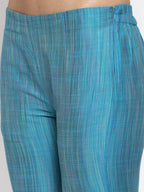 Jompers Women Blue & Green Self-Striped Kurta with Trousers | Grocsy