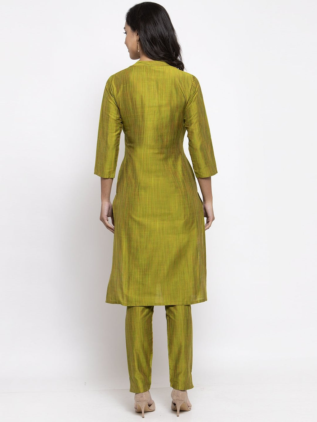Jompers Women Green Self-Striped Kurta with Trousers | Grocsy