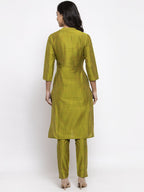 Jompers Women Green Self-Striped Kurta with Trousers | Grocsy