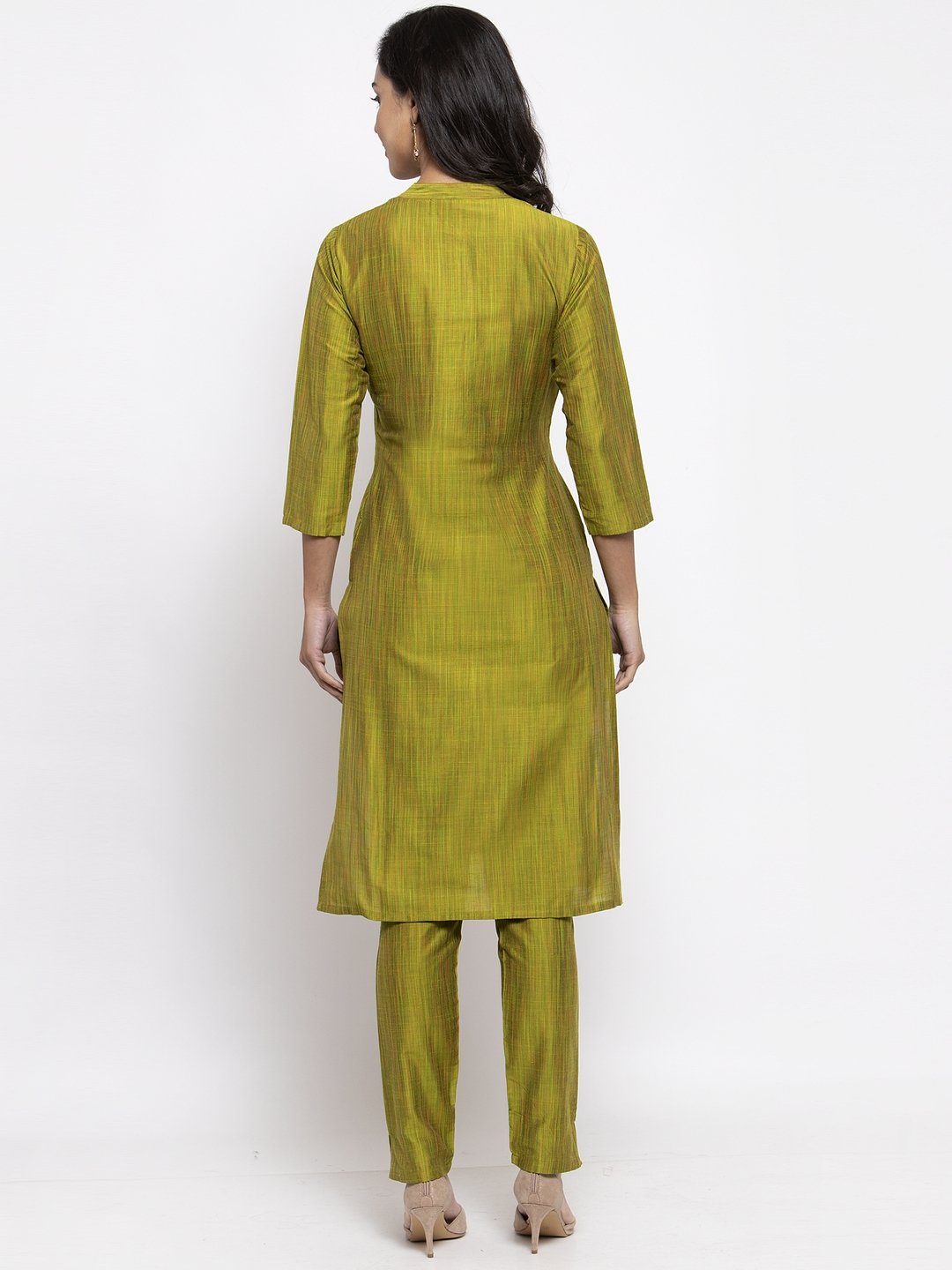 Jompers Women Green Self-Striped Kurta with Trousers | Grocsy
