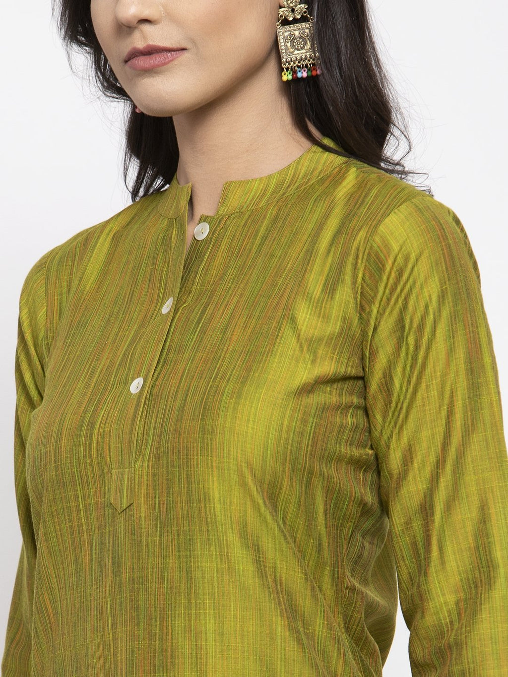 Jompers Women Green Self-Striped Kurta with Trousers | Grocsy