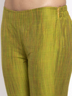 Jompers Women Green Self-Striped Kurta with Trousers | Grocsy