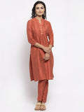 Jompers Women Orange Self-Striped Kurta with Trousers | Grocsy