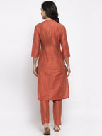 Jompers Women Orange Self-Striped Kurta with Trousers | Grocsy