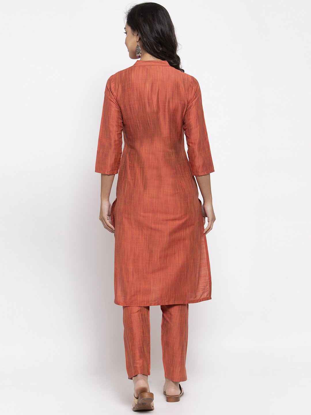 Jompers Women Orange Self-Striped Kurta with Trousers | Grocsy
