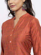 Jompers Women Orange Self-Striped Kurta with Trousers | Grocsy