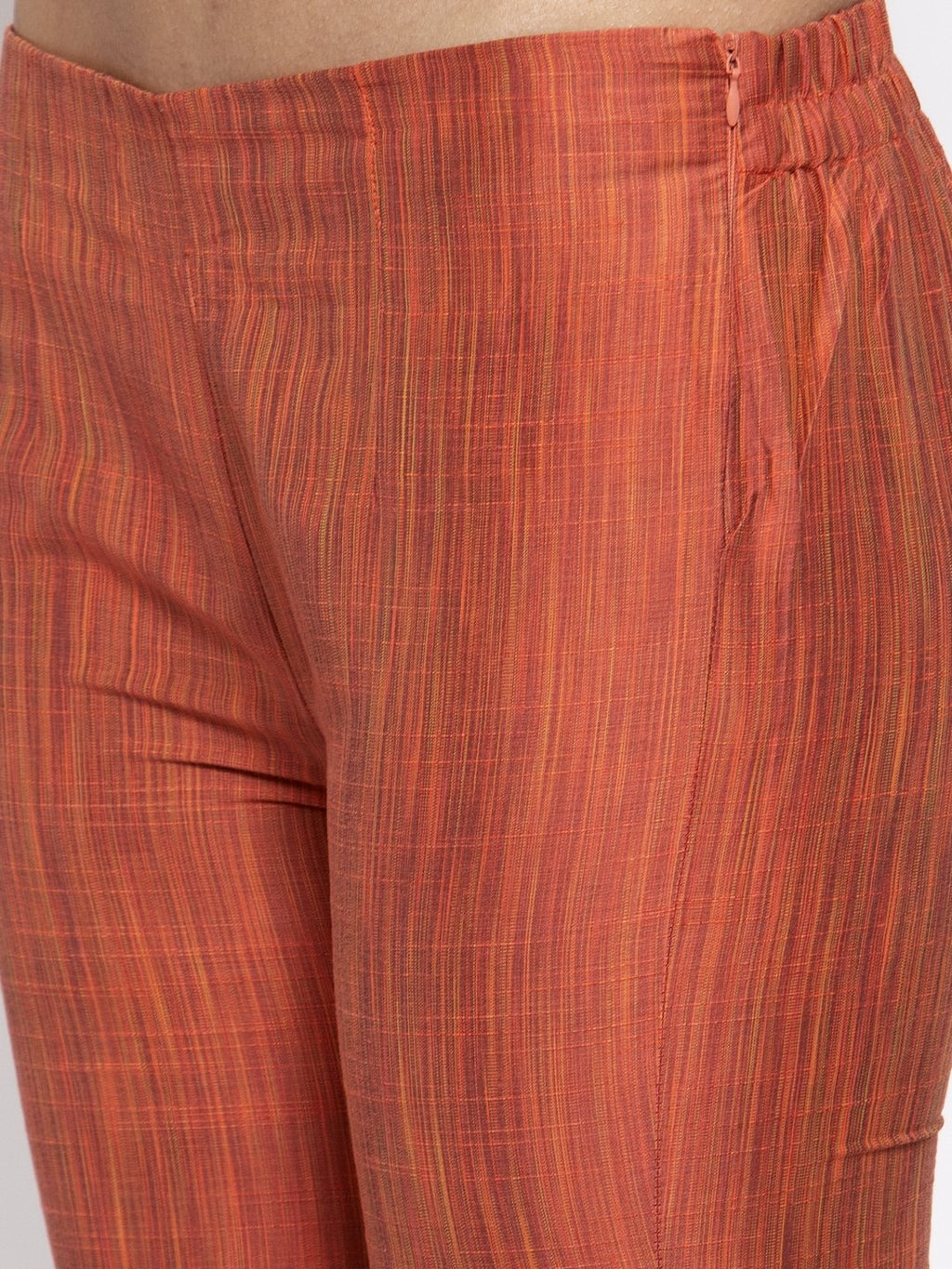 Jompers Women Orange Self-Striped Kurta with Trousers | Grocsy