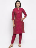 Jompers Women Pink Self-Striped Kurta with Trousers | Grocsy