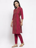 Jompers Women Pink Self-Striped Kurta with Trousers | Grocsy