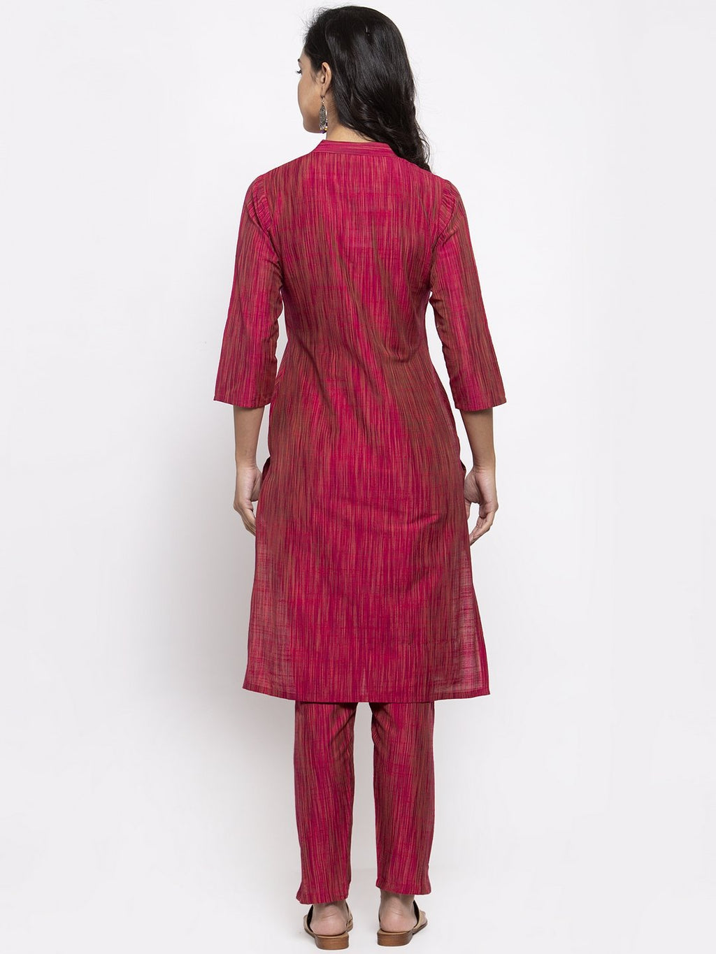 Jompers Women Pink Self-Striped Kurta with Trousers | Grocsy