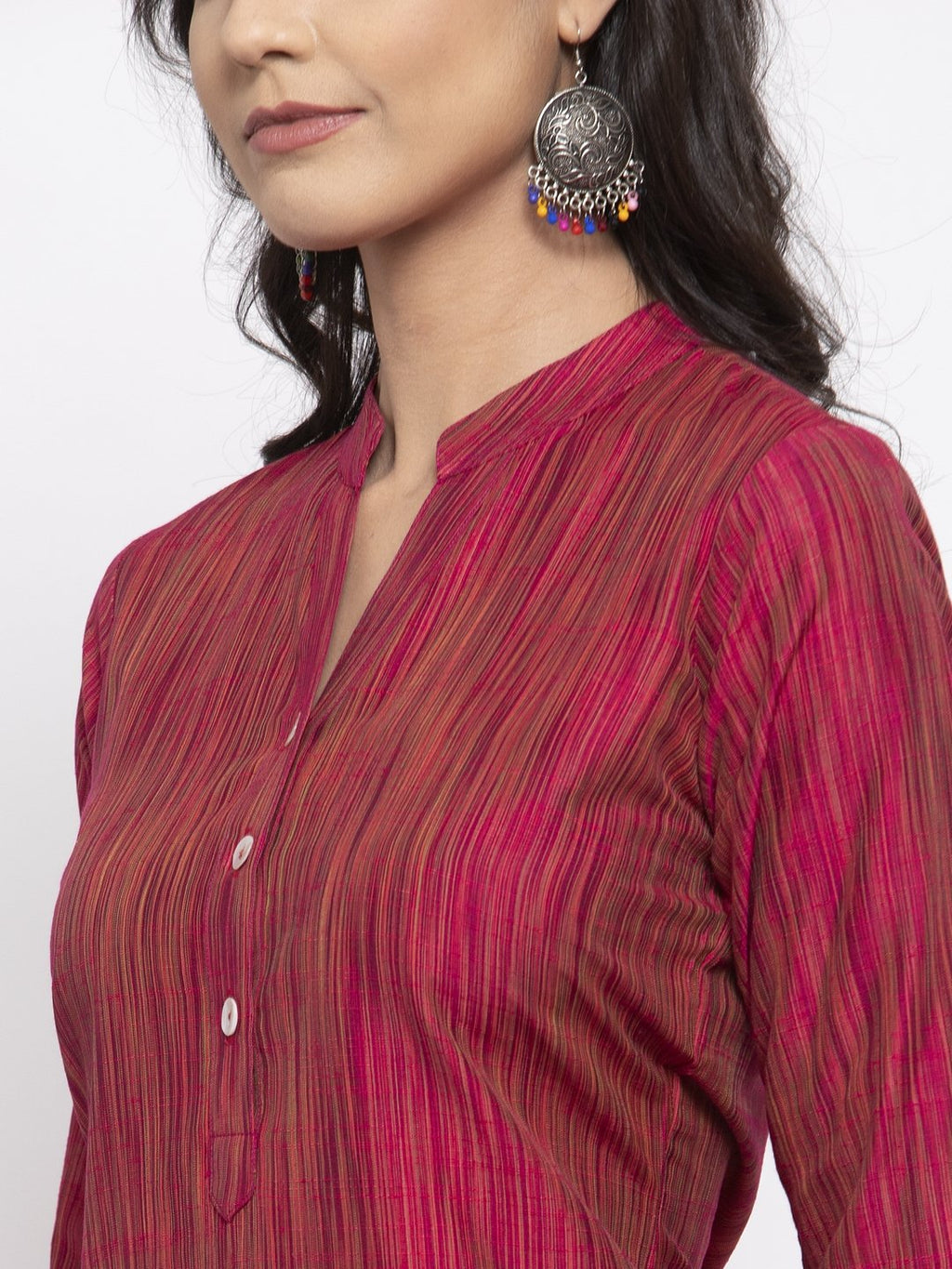 Jompers Women Pink Self-Striped Kurta with Trousers | Grocsy
