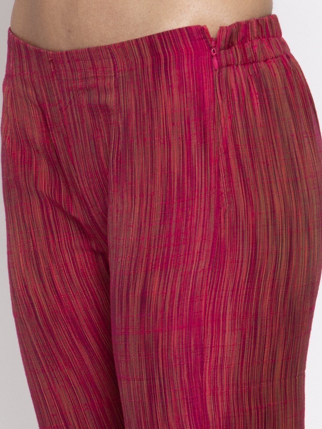 Jompers Women Pink Self-Striped Kurta with Trousers | Grocsy
